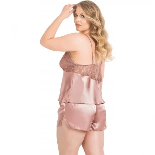 Arias Closet Büyük Beden Vizon Saten Babydoll Şort Takımı