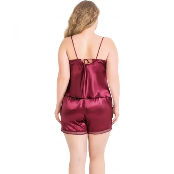 Arias Closet Büyük Beden Bordo Saten Babydoll Şort Takımı