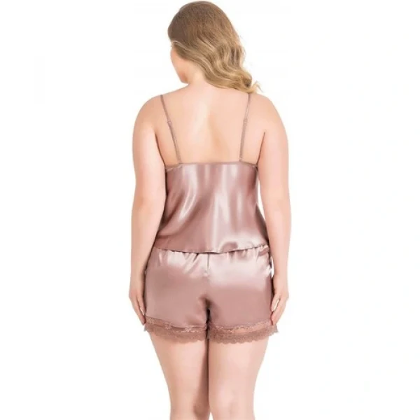 Arias Closet Büyük Beden Vizon Saten Babydoll Şort Takımı