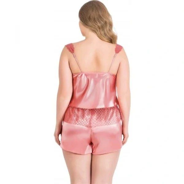 Arias Closet Büyük Beden Mercan Saten Babydoll Şort Takımı