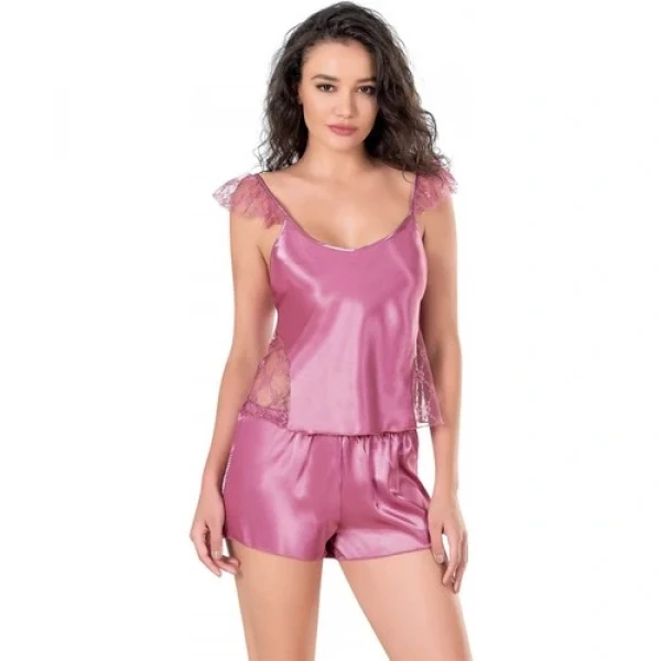 Arias Closet Gül Kurusu Saten Babydoll Şort Takımı