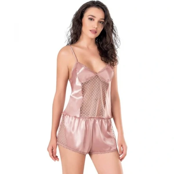 Arias Closet Koyu Pudra Saten Babydoll Şort Takımı