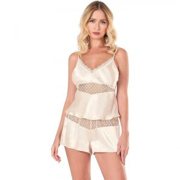 Arias Closet Fildişi Saten Babydoll Şort Takımı