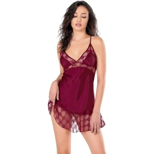 Arias Closet Bordo Kısa Saten Gecelik