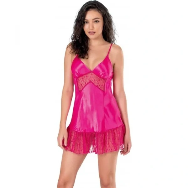 Arias Closet Fuşya Kısa Saten Gecelik