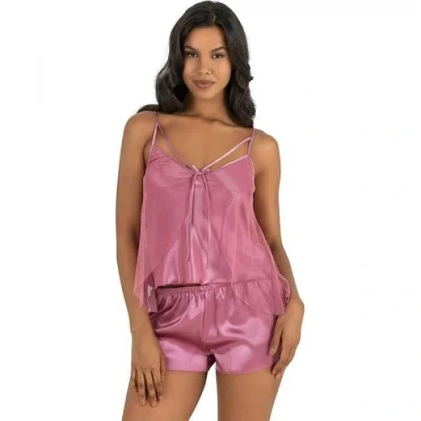 Arias Closet Gül Kurusu Saten Şort Takımı