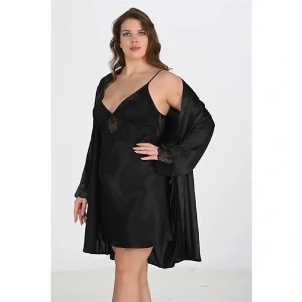 Arias Closet 2li Siyah Sabahlık Takımı Bigsize 6213