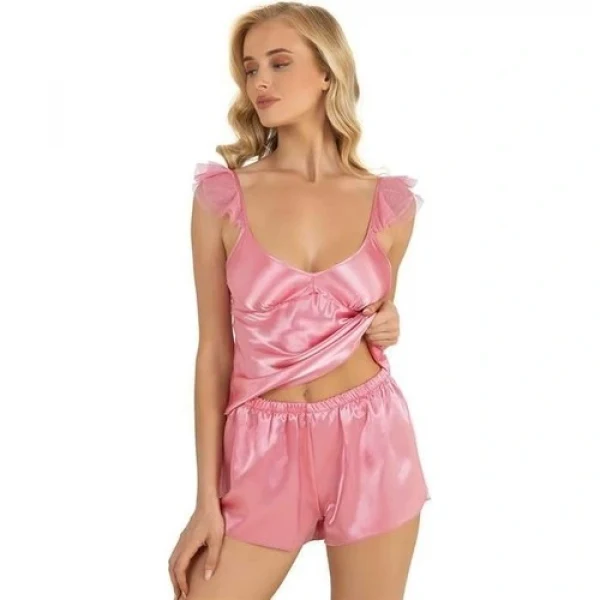 Arias Closet Pembe Saten Şort Takımı 9212