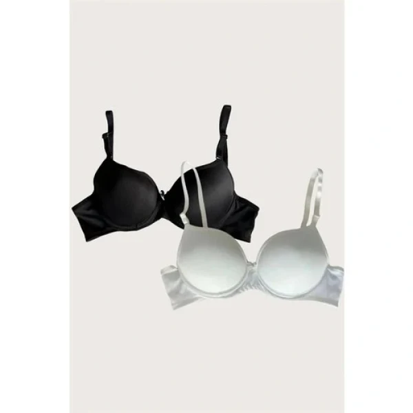 Arias Closet Siyah-Beyaz 2li Mikro Kumaş Push Up Dolgulu Balenli Günlük Destekli Sütyen