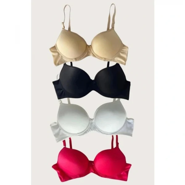 Arias Closet Siyah-Beyaz-Kırmızı-Ten 4lü Dolgulu Push Up Micro Balenli Günlük Tek Destekli Sütyen