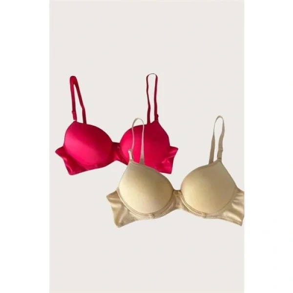 Arias Closetx Arias Closet Kırmızı-Ten 2li Mikro Kumaş Içi Boş Balenli Günlük Desteksiz Sütyen