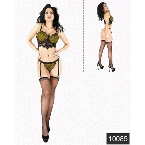 Arias Closetx Arias Closet Fantazi Sarı Lamine Dantel Jartiyer Büstiyer Takım