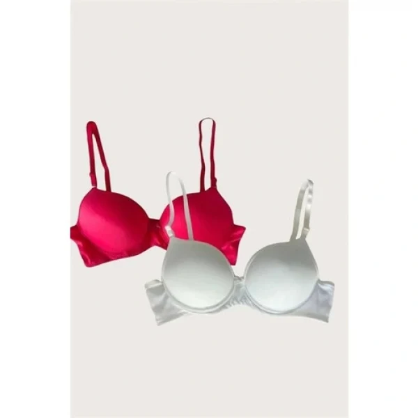 Arias Closet Kırmızı-Beyaz 2li Mikro Kumaş Push Up Dolgulu Balenli Günlük Destekli Sütyen