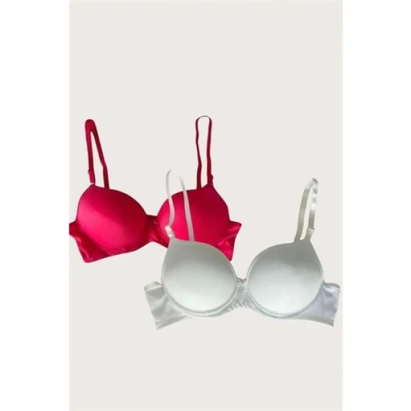 Arias Closet Kırmızı-Beyaz 2li Mikro Kumaş Push Up Dolgulu Balenli Günlük Destekli Sütyen