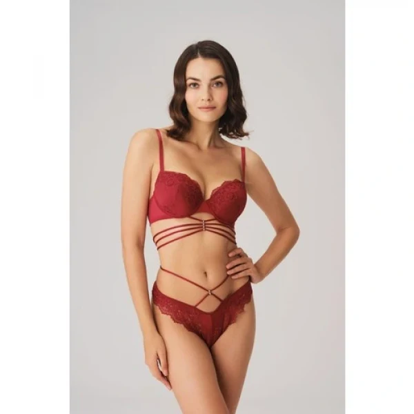 Arias Closet Balenli Destekli Dolgulu Göbek Detaylı Dantelli Sütyen ve String Takım