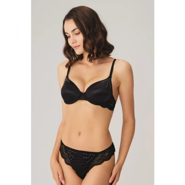 Arias Closet Dantelli Sabahlık Balenli Destekli Dolgulu Taşlı Sütyen ve String 3lü Takım