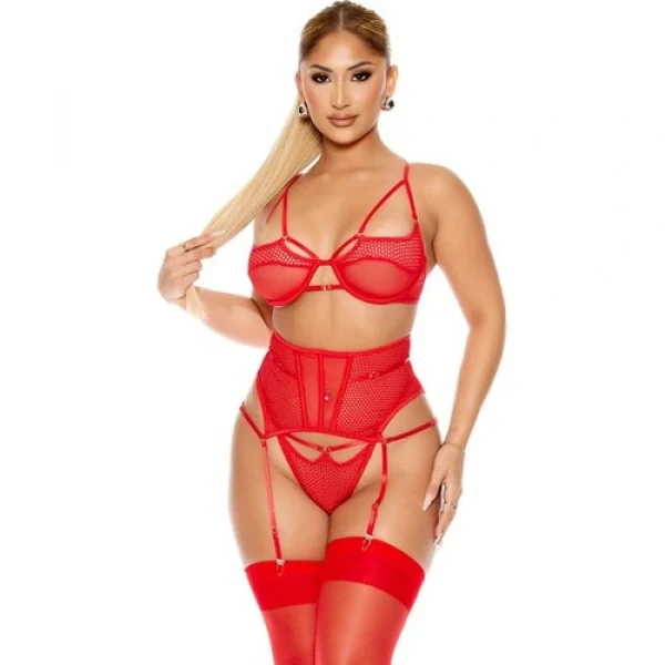 Arias Closet Fantezi File Tül Detaylı Kırmızı Jartiyer  Takım