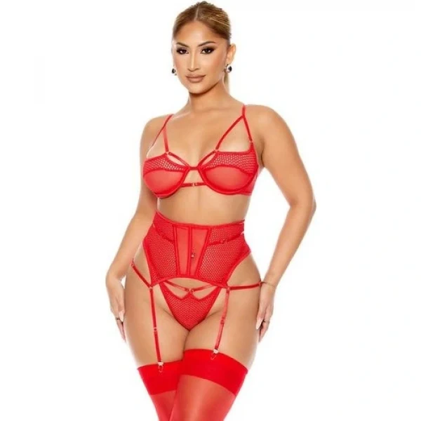 Arias Closet Fantezi File Tül Detaylı Kırmızı Jartiyer  Takım