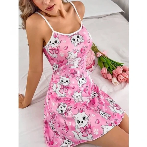 Arias Closet Pembe Kedi Desenli Fantezi Gecelik