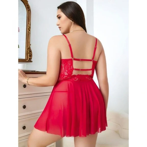 Arias Closet Büyük Beden Göğüs Kısmı Fiyonklu Dekolteli Fantezi Gecelik