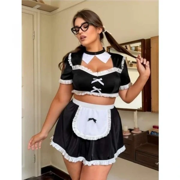 Arias Closet Büyük Beden Mini Etekli Büstiyerli Fantezi Hizmetçi Kostümü