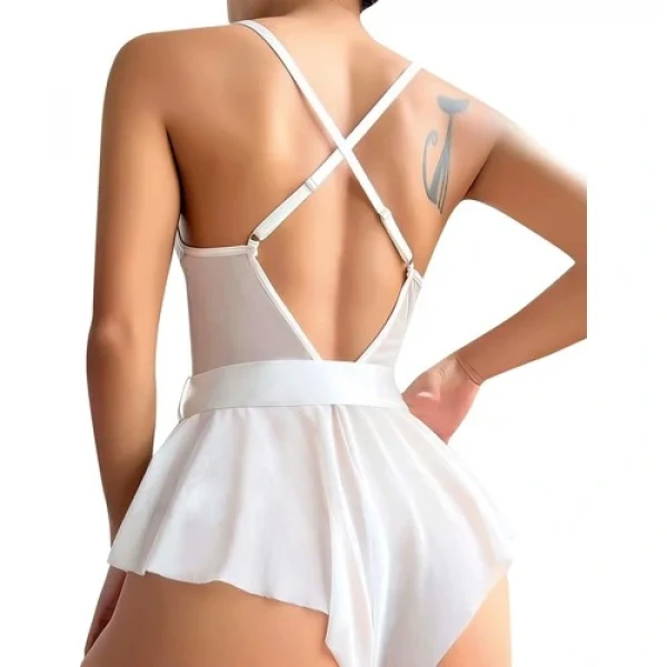 Arias Closet Beyaz Dantel Işlemeli Kurdelalı Fantezi Tül Babydoll