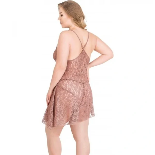 Arias Closet Büyük Beden Vizon Kısa Tül Gecelik