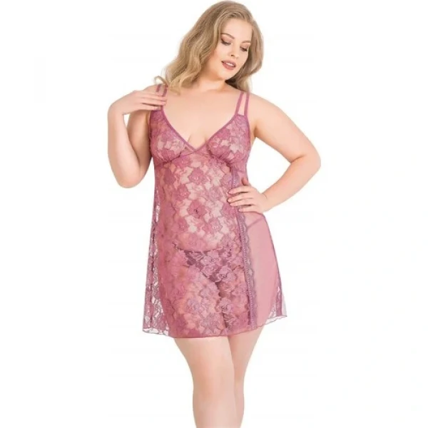 Arias Closet Büyük Beden Gül Kurusu Kısa Tül Gecelik