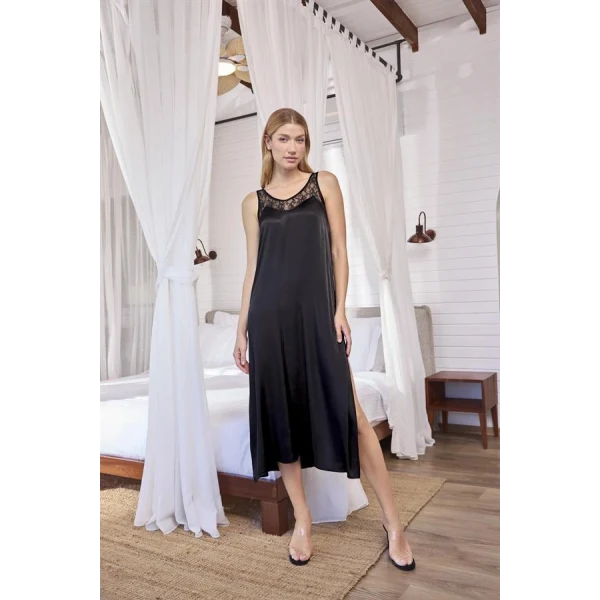 Arias Closet %100 Viskon Dantelli ve Dekolteli Saten Sabahlık Takımı