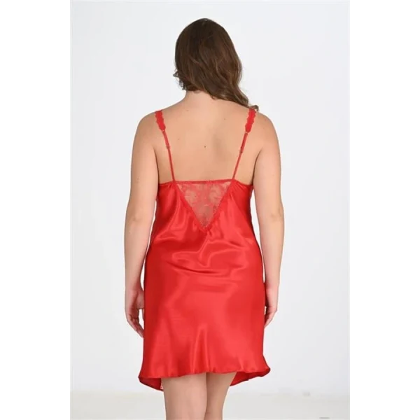 Arias Closet Premium Büyük Beden Saten Dantel İşlemeli Kırmızı Gecelik Bigsize
