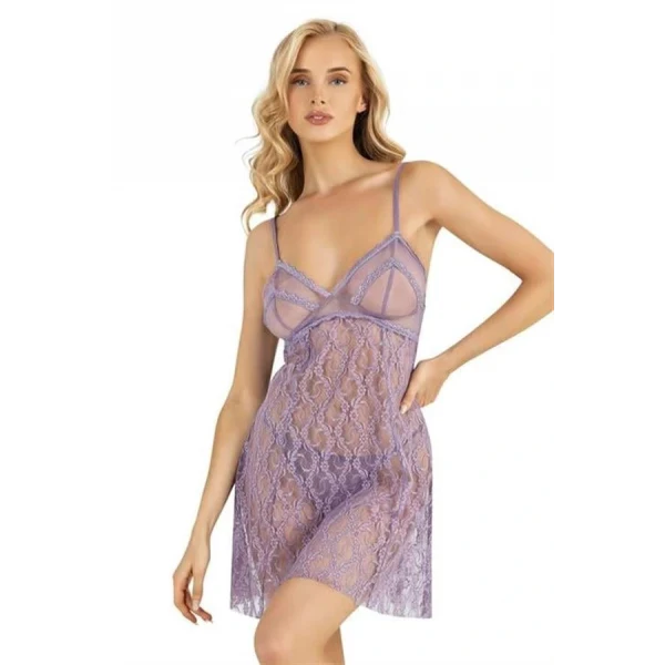 Arias Closet Lila Kısa Tül Gecelik 4222