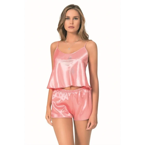 Arias Closet Mercan Saten Babydoll Şort Takımı
