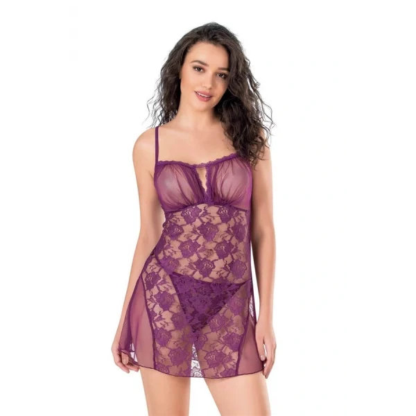 Arias Closet Mor Kısa Tül Gecelik