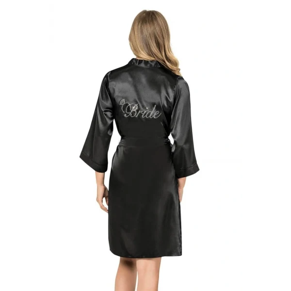 Arias Closet Siyah Kısa Saten Bride Sabahlık