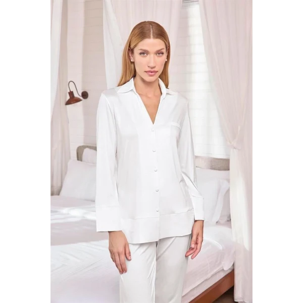 Arias Closet Uzun Kollu Önü Düğmeli Gömlek Yaka Pijama Takımı