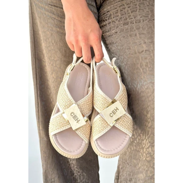 Cate Bej Hasır Cilt Sandalet