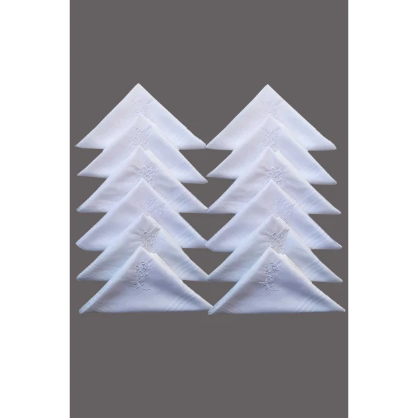 Çiçek İşlemeli Bayan Mendili 12 Adet 28x28 cm 100 Pamuk