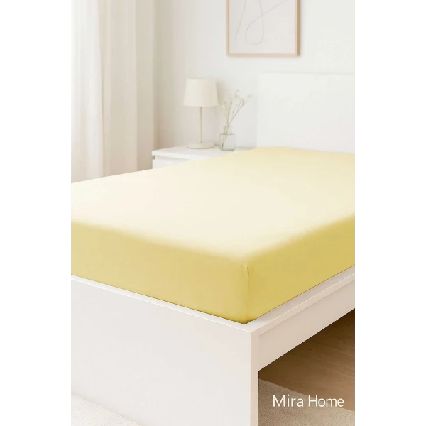 Çift Kişilik Düz Penye  %100 Pamuklu Lastikli Çarşaf 180X200 Newsheet Sarı