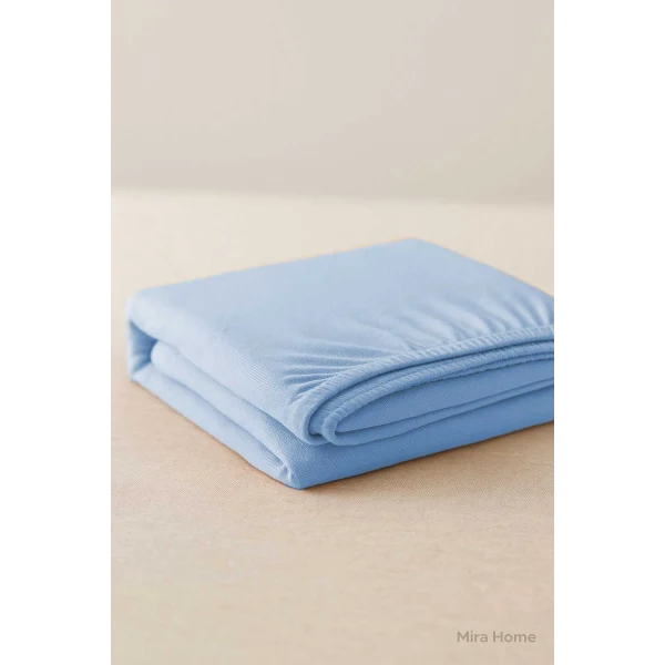 Çift Kişilik Düz Penye  %100 Pamuklu Lastikli Çarşaf 200X200 Cm Battal  Boy Newsheet Mavi