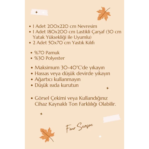 Çift Kişilik Lastikli Çarşaflı Nevresim Takımı Pamuklu Four Season Beyaz Gri