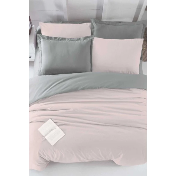 Çift Kişilik Lastikli Çarşaflı Nevresim Takımı Pamuklu Four Season Pudra Gri