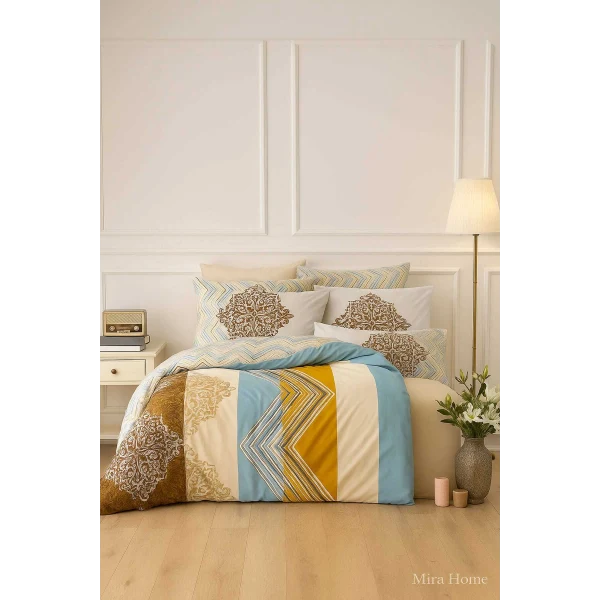 Çift Kişilik Pamuklu Nevresim Takımı Zigzag Desenli