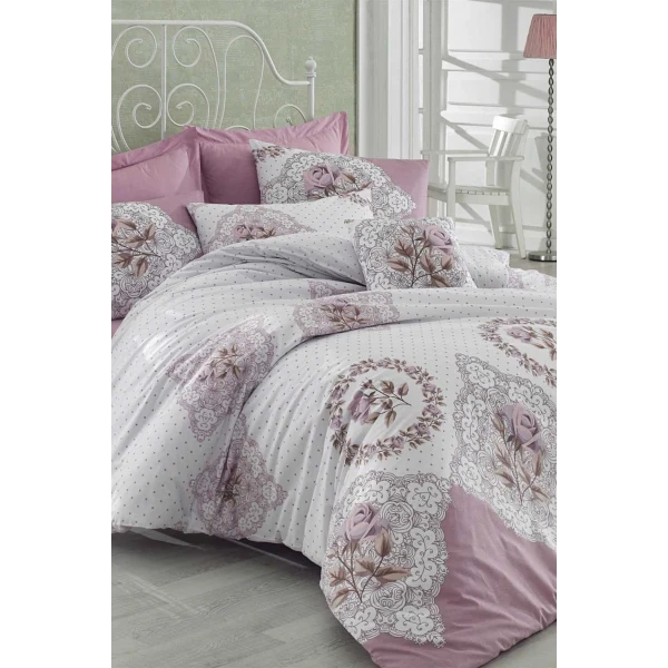 Çift Kişilik Ranforce Nevresim Takımı %100 Pamuklu Şimal Pembe