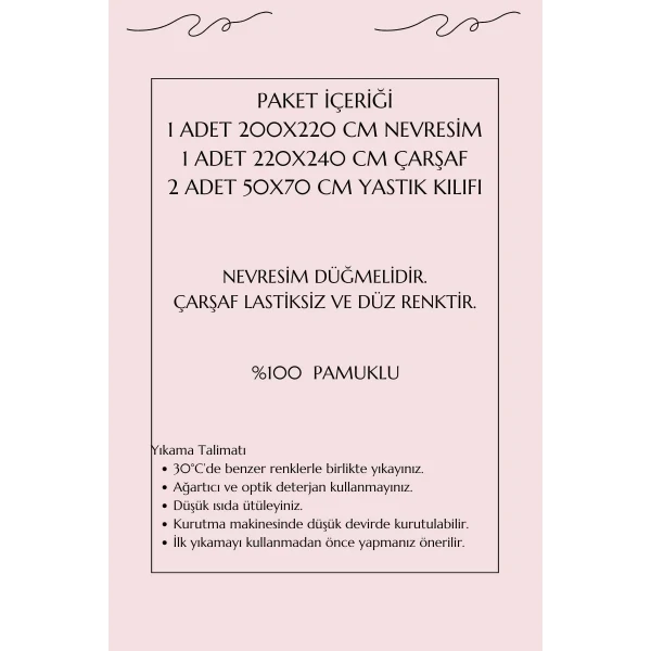 Çift Kişilik Ranforce Nevresim Takımı %100 Pamuklu Zarafet