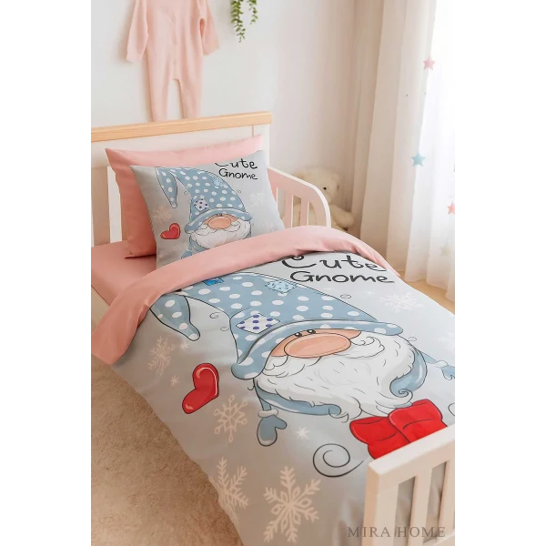 Dijital Baskılı 3d Pamuklu Yenidoğan Bebek Nevresim Takımı Cute Gnome Pink