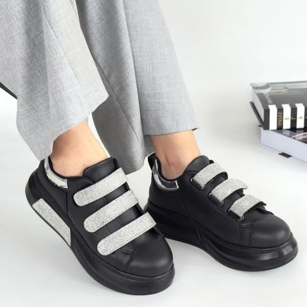 Elika Siyah Cilt Cırt Cırtlı Spor Ayakkabı