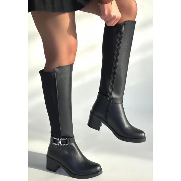 Emrat Siyah Cilt Topuklu Çizme