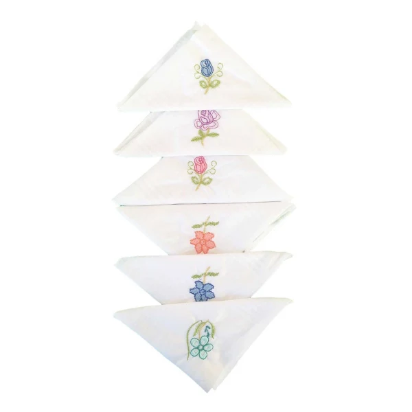 Hediyelik İşlemeli Bayan Mendili 6 lı Paket 28x28 cm 100 Pamuk