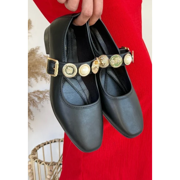 Koope Siyah Cilt Babet Ayakkabı