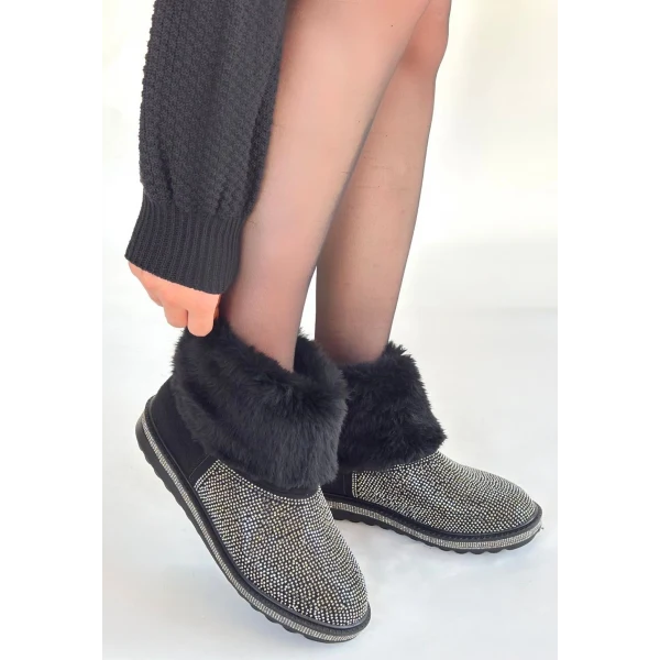 Linka Siyah Süet Siyah Boncuk İşlemeli Bot